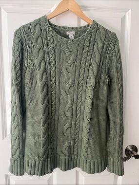 LL bean vintage fisherman sweater oversized cable knit thick cotton moss green M